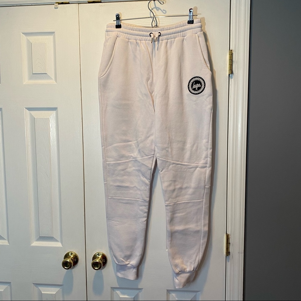 Hype. Brand Jogger Sweatpants in White with Black Logo